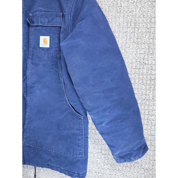 Vintage Carhartt C26 NVY Navy Mens Blue Work Chore Coat Jacket Size Large - Picture 12 of 16